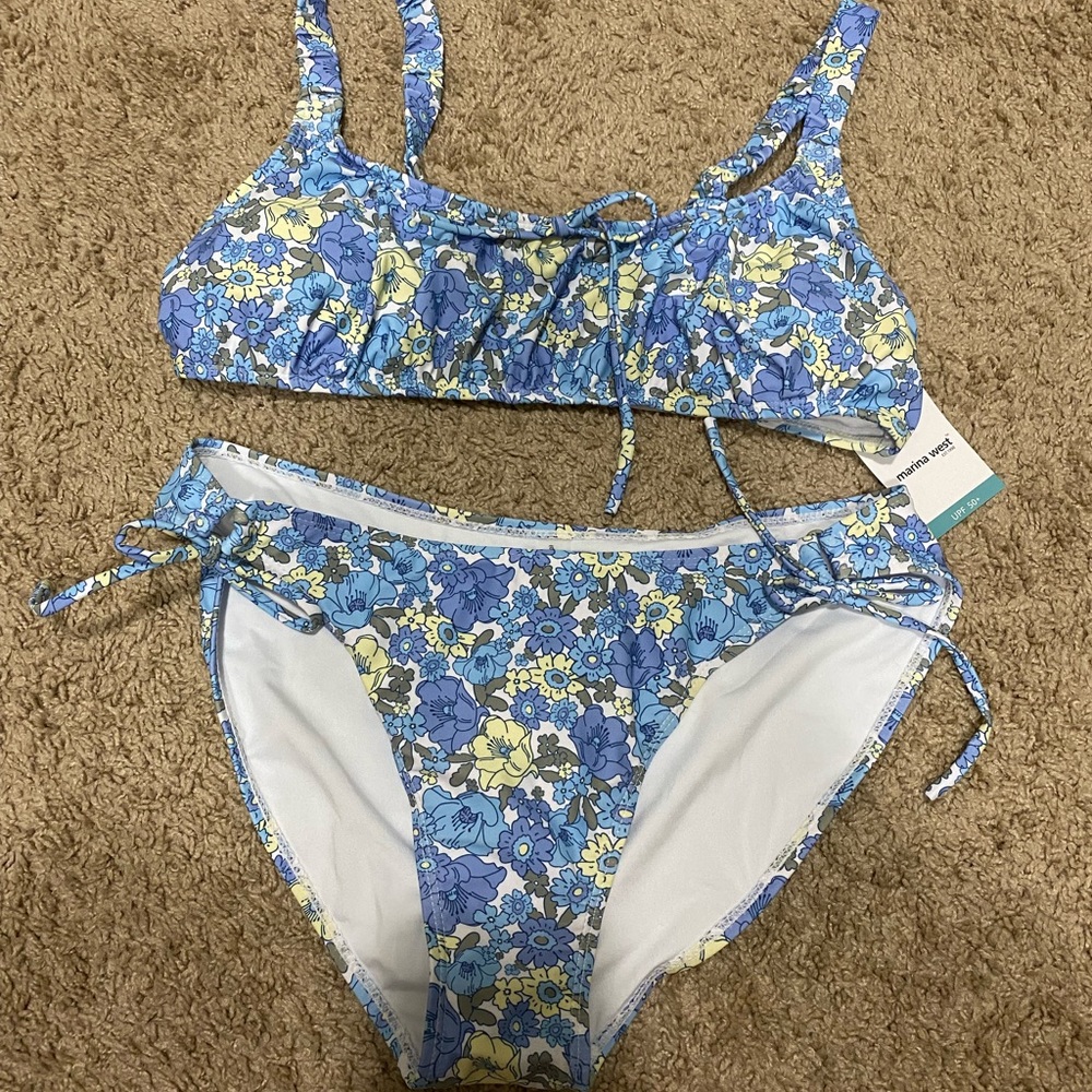 NWT Marina West Floral Blue Bikini Size Large